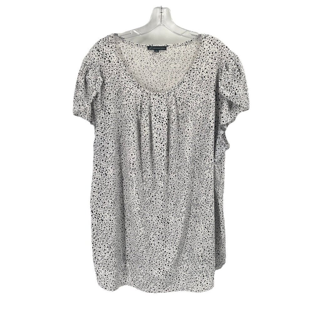 Adrianna Papell Black White Print Blouse Cap Sleeve Sz 2X